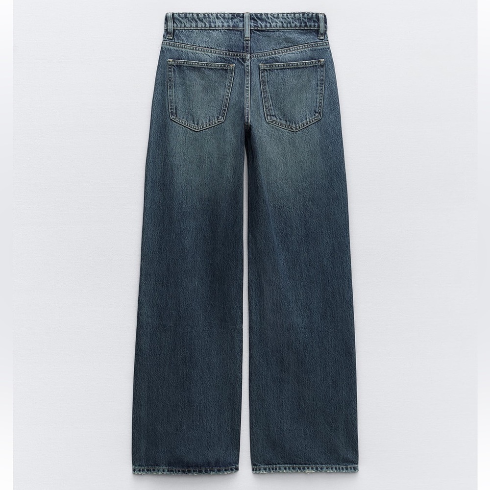 Zara Mid Rise TRE Loose Fit Long straight leg Jeans Blue size 32 US 10 NWT - Picture 6 of 16
